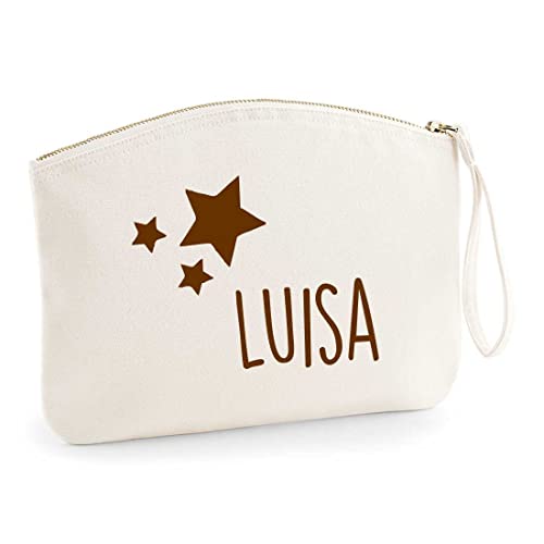 minimutz Schminktasche für Mädchen mit Name & Sterne | Kosmetiktasche Make-up Täschchen L (28 x 22 cm beige) von minimutz