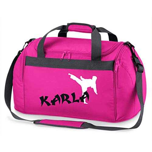 Sporttasche Karate mit Namen für Jungen | Personalisierte Kinder-Reisetasche Kampfsport Judo | Groß für Sport-Verein (pink) von minimutz