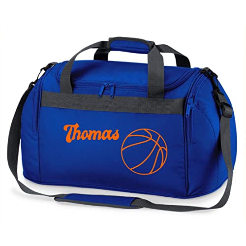 Sporttasche mit Namen Bedruckt für Kinder | Personalisierbar mit Motiv Basketball | Reisetasche Duffle Bag für Mädchen und Jungen Sport (Royalblau) von minimutz