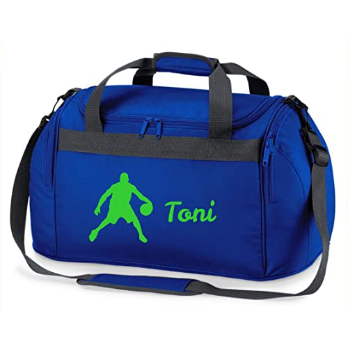 Sporttasche mit Namen Bedruckt für Kinder | Personalisierbar mit Motiv Basketball Spieler | Reisetasche Duffle Bag für Jungen Mädchen Sport (Royalblau) von minimutz