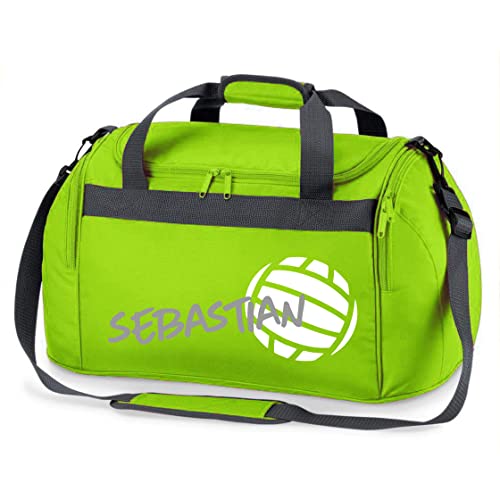 Sporttasche mit Namen Bedruckt für Kinder | Personalisierbar mit Motiv Volleyball | Reisetasche Duffle Bag für Mädchen und Jungen in Schwarz, Blau, Grün, Pink, Rot (Grün) von minimutz