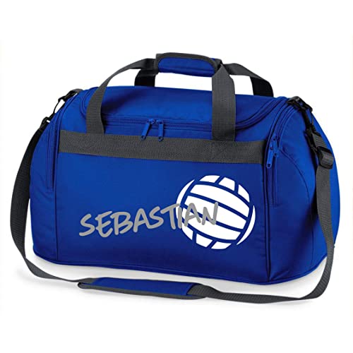 Sporttasche mit Namen Bedruckt für Kinder | Personalisierbar mit Motiv Volleyball | Reisetasche Duffle Bag für Mädchen und Jungen in Schwarz, Blau, Grün, Pink, Rot (Royalblau) von minimutz