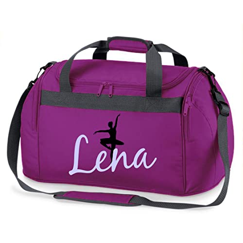 Sporttasche mit Namen | Personalisieren & Bedrucken | Motiv Ballett-Tänzerin Ballerina | Reisetasche Umhänge-Tasche Kindertasche Mädchen für Sport Freizeit Reisen (lila) von minimutz