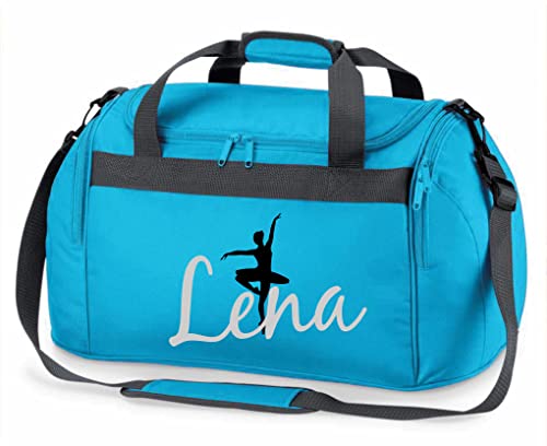 Sporttasche mit Namen | Personalisieren & Bedrucken | Motiv Ballett-Tänzerin Ballerina | Reisetasche Umhänge-Tasche für Mädchen | inkl. Namensdruck (türkis) 26 Liter von minimutz