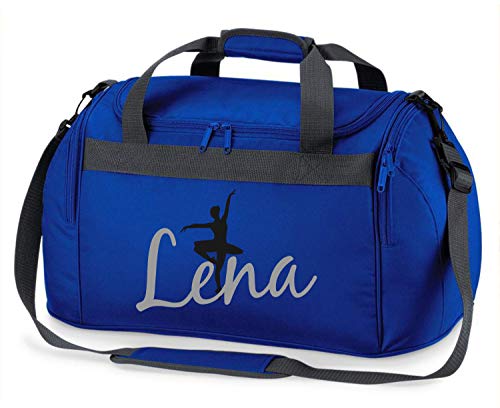 Sporttasche mit Namen | Personalisieren & Bedrucken | Motiv Ballett-Tänzerin | Reisetasche Umhänge-Tasche für Mädchen | inkl. Namensdruck (Royalblau) 26 Liter von minimutz