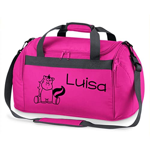 Sporttasche mit Namen für Mädchen | Motiv Einhorn für Kinder | Personalisieren & Bedrucken | Reisetasche Umhängetasche Duffle Bag (pink) von minimutz