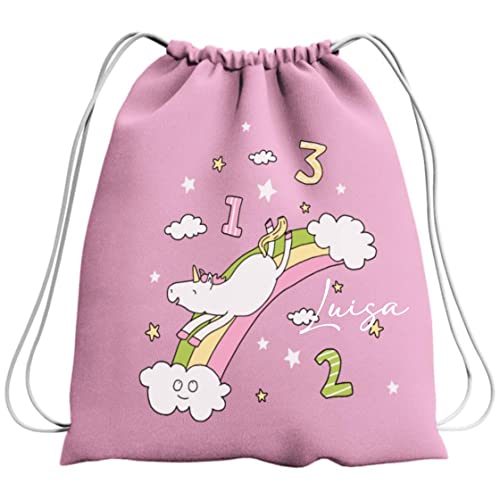 Turnbeutel Mädchen mit Namen | Einhorn und Regenbogen | Personalisierter Stoffbeutel Geschenk Einschulung 1. Klasse Schulanfang von minimutz