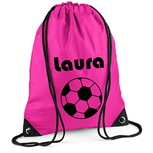 Turnbeutel mit Namen | Motiv Fußball | inkl. Namensdruck | Personalisieren & Bedrucken | Sportbeutel Schuhbeutel dunkel-blau für Jungen Kinder(pink) von minimutz