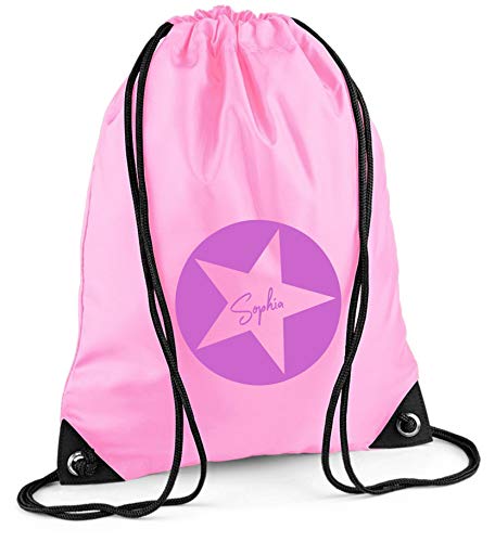 Turnbeutel mit Namen | Motiv Stern Sterne inkl. Namensdruck | personalisieren & bedrucken | Sportbeutel Schuhbeutel dunkel-blau für Jungen & Mädchen Kinder | Rucksack zum Zuziehen (rosa) von minimutz