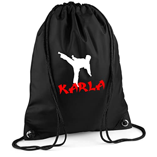 Turnbeutel mit Namen für Kinder | Motiv Karate Kampfsport | Personalisieren & Bedrucken | Sportbeutel Schuhbeutel Jungen Mädchen (schwarz) von minimutz