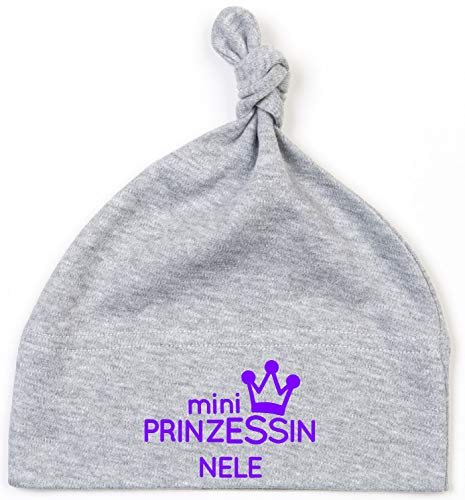 kleine Baby-Mütze mit Namen personalisiert | Motiv Prinzessin & Krone | für Neugeborene Mädchen zur Geburt und Taufe (grau) von minimutz