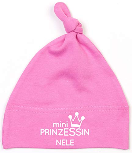kleine Baby-Mütze mit Namen personalisiert | Motiv Prinzessin & Krone | für Neugeborene Mädchen zur Geburt und Taufe (rosa) von minimutz