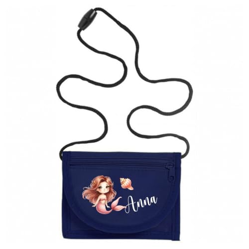 minimutz Geldbörse Kinder personalisiert, Kindergeldbeutel mit Name, Brustbeutel Meerjungfrau Mädchen (Navy) von minimutz