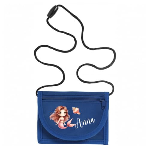 minimutz Geldbörse Kinder personalisiert, Kindergeldbeutel mit Name, Brustbeutel Meerjungfrau Mädchen (Royalblau) von minimutz