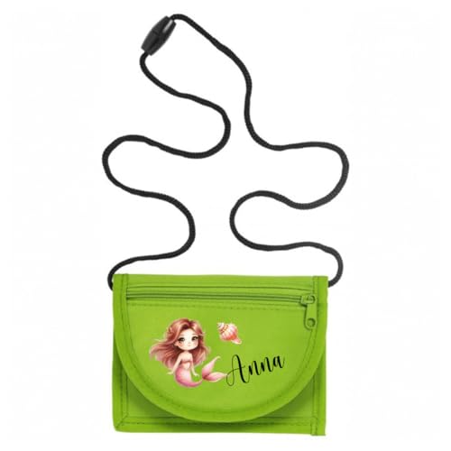 minimutz Geldbörse Kinder personalisiert, Kindergeldbeutel mit Name, Brustbeutel Meerjungfrau Mädchen (grün) von minimutz