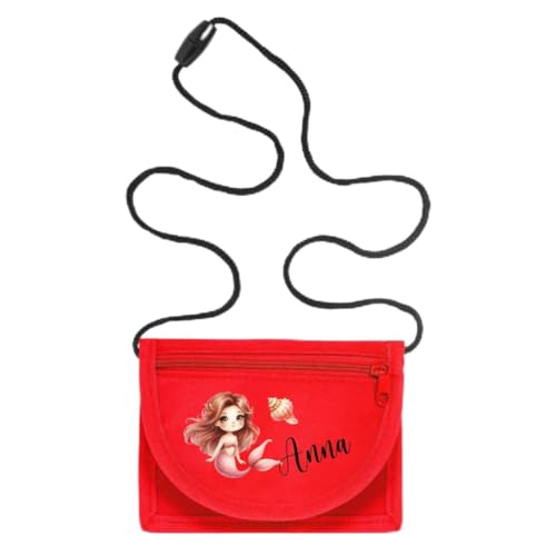 minimutz Geldbörse Kinder personalisiert, Kindergeldbeutel mit Name, Brustbeutel Meerjungfrau Mädchen (rot) von minimutz