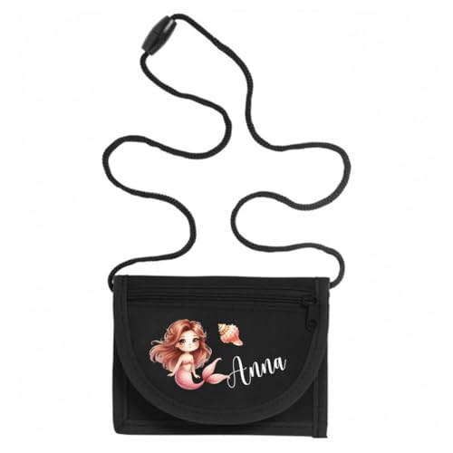 minimutz Geldbörse Kinder personalisiert, Kindergeldbeutel mit Name, Brustbeutel Meerjungfrau Mädchen (schwarz) von minimutz