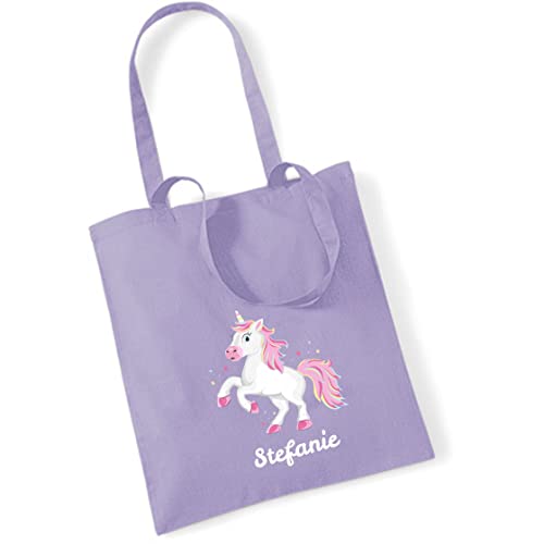 minimutz Jutebeutel Einhorn mit eigenem Namen bedruckt | große Stofftasche Baumwolle Unicorn | Personalisierter Kitabeutel Wechselwäsche Mädchen (lavendel) von minimutz