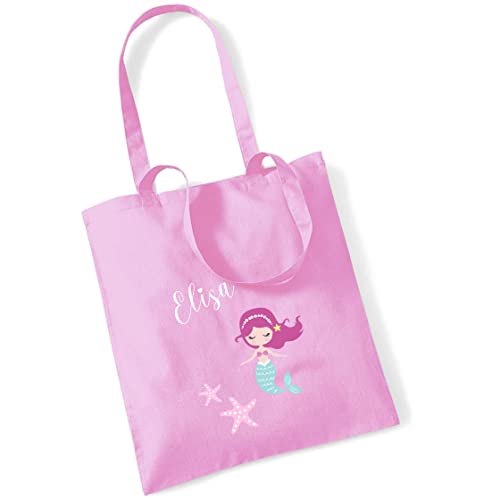 minimutz Jutebeutel Meerjungfrau mit eigenem Namen bedruckt | große Stofftasche Baumwolle Mädchen | Personalisierter Kitabeutel für Wechselwäsche (rosa) von minimutz