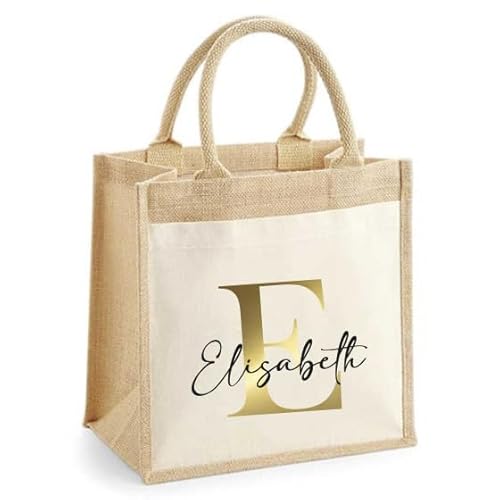 minimutz Jutetasche mit Monogramm Buchstabe - Personalisierte Geschenktasche mit Name Initiale - Tasche Baumwolle Muttertag Geburtstag Dankeschön von minimutz