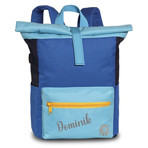 minimutz Kindergarten-Rucksack Jungen Mädchen mit Name | Kleiner personalisierter Rucksack Kinder Freizeitrucksack Affe Tier in blau von minimutz