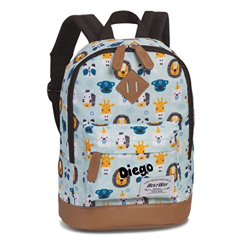 minimutz Kindergarten-Rucksack Jungen Mädchen mit Name | Kleiner personalisierter Rucksack Kinder Freizeitrucksack Tier-Motiv Tierfreunde in pastell-grün von minimutz