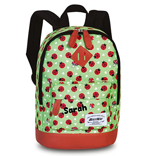 minimutz Kindergarten-Rucksack Mädchen mit Name | Kleiner personalisierter Rucksack Kinder Freizeitrucksack | Marienkäfer Ladybug in grün von minimutz