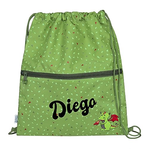 minimutz Kindergarten Turnbeutel mit Name | Personalisierter Schuhbeutel mit Tiermotiv Drache Diego Dragon | Sportbeutel zum Zuziehen Kinder-Rucksack von minimutz