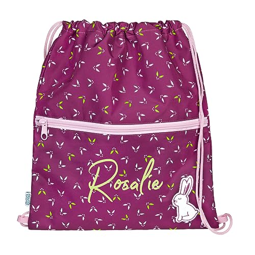 minimutz Kindergarten Turnbeutel mit Name | Personalisierter Schuhbeutel mit Tiermotiv Hase Rosie Rabbit | Sportbeutel zum Zuziehen Kinder-Rucksack von minimutz