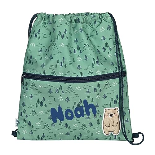 minimutz Kindergarten Turnbeutel mit Name | Personalisierter Schuhbeutel mit Tiermotiv Wald Bär Bobby Bear| Sportbeutel zum Zuziehen Kinder-Rucksack von minimutz