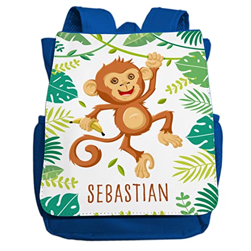 minimutz Kindergartenrucksack Affe Jungen Mädchen mit Name | Personalisierter Rucksack Tier-motiv für Kinder | Kleiner Freizeitrucksack Kinderrucksack Kita Kindergarten 2-5 Jahre (dunkelblau) von minimutz