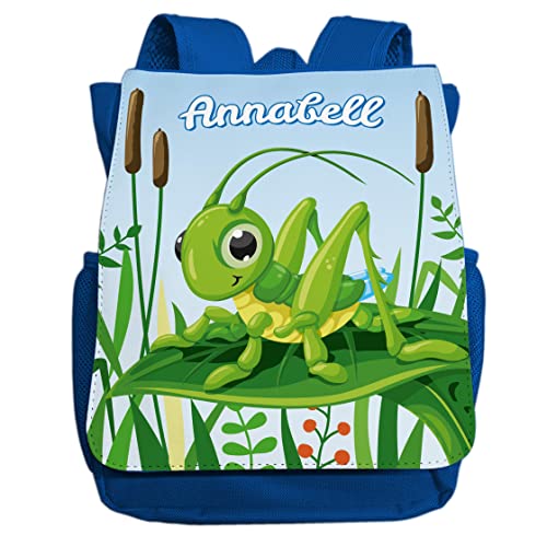 minimutz Kindergartenrucksack Jungen Mädchen mit Name | Personalisierter Rucksack Grashüpfer für Kinder | Kleiner Freizeitrucksack Kinderrucksack Kita Kindergarten 2-5 Jahre (dunkelblau) von minimutz