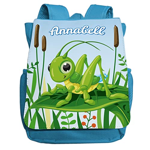 minimutz Kindergartenrucksack Jungen Mädchen mit Name | Personalisierter Rucksack Grashüpfer für Kinder | Kleiner Freizeitrucksack Kinderrucksack Kita Kindergarten 2-5 Jahre (hellblau) von minimutz