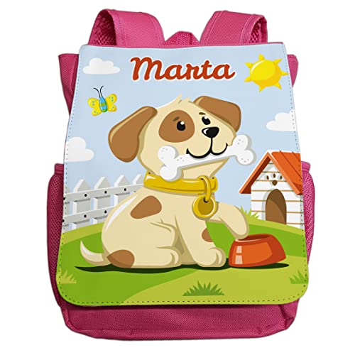 minimutz Kindergartenrucksack Jungen Mädchen mit Name | Personalisierter Rucksack Hund mit Knochen für Kinder | Kleiner Freizeitrucksack Kinderrucksack Kita Kindergarten 2-5 Jahre (pink) von minimutz