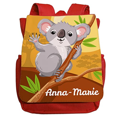 minimutz Kindergartenrucksack Jungen Mädchen mit Name | Personalisierter Rucksack Koala für Kinder | Kleiner Freizeitrucksack Kinderrucksack Kita Kindergarten 2-5 Jahre (rot) von minimutz