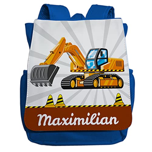 minimutz Kindergartenrucksack Jungen personalisiert mit Namen | Kinder-Rucksack Bagger Baustelle für Kinder | Kleiner Freizeitrucksack Kinderrucksack Kita Kindergarten 2-5 Jahre (dunkelblau) von minimutz