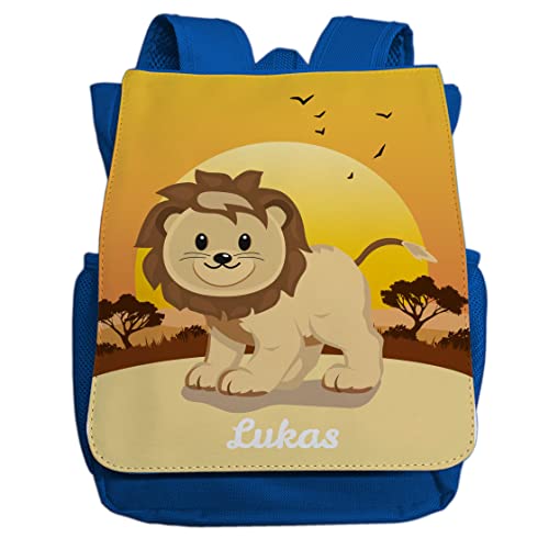 minimutz Kindergartenrucksack Löwe Jungen Mädchen mit Name | Personalisierter Rucksack Tier-motiv für Kinder | Kleiner Freizeitrucksack Kinderrucksack Kita Kindergarten 2-5 Jahre (dunkelblau) von minimutz