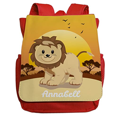 minimutz Kindergartenrucksack Löwe Jungen Mädchen mit Name | Personalisierter Rucksack Tier-motiv für Kinder | Kleiner Freizeitrucksack Kinderrucksack Kita Kindergarten 2-5 Jahre (rot) von minimutz