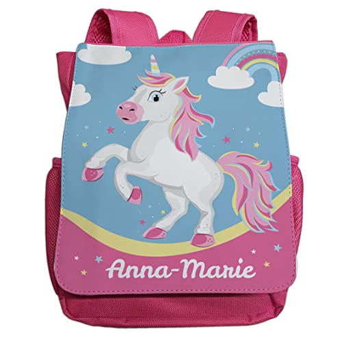 minimutz Kindergartenrucksack Mädchen mit Name | Personalisierter Rucksack Einhorn Regenbogenfarben für Kinder | Kleiner Freizeitrucksack Kinderrucksack Kita Kindergarten 2-5 Jahre (pink) von minimutz