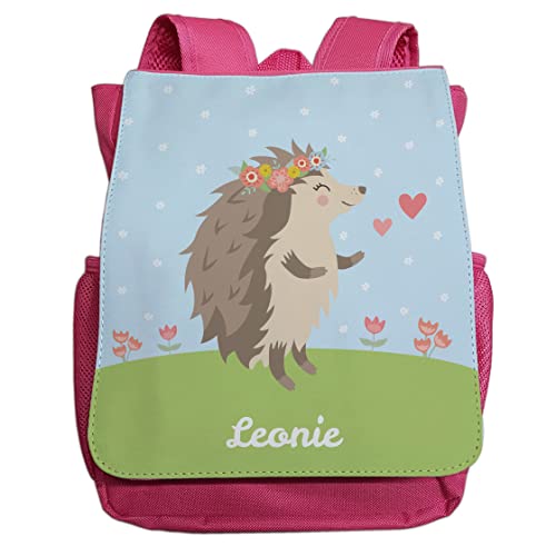 minimutz Kindergartenrucksack Mädchen mit Name | Personalisierter Rucksack Igel Blumenkranz für Kinder | Kleiner Freizeitrucksack Kinderrucksack Kita Kindergarten 2-5 Jahre (pink) von minimutz