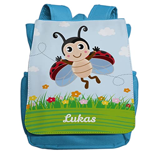 minimutz Kindergartenrucksack Mädchen mit Name | Personalisierter Rucksack Marienkäfer Ladybug für Kinder | Kleiner Freizeitrucksack Kinderrucksack Kita Kindergarten 2-5 Jahre (hellblau) von minimutz