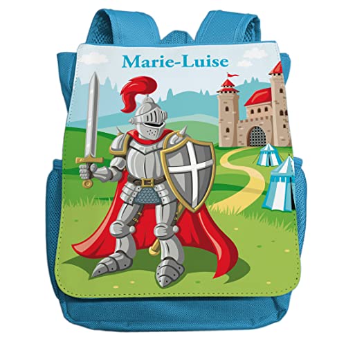 minimutz Kindergartenrucksack Ritter für Jungen mit Name | Personalisierter Rucksack Mittelalter für Kinder | Kleiner Freizeitrucksack Kinderrucksack Kita Kindergarten 2-5 Jahre (hellblau) von minimutz