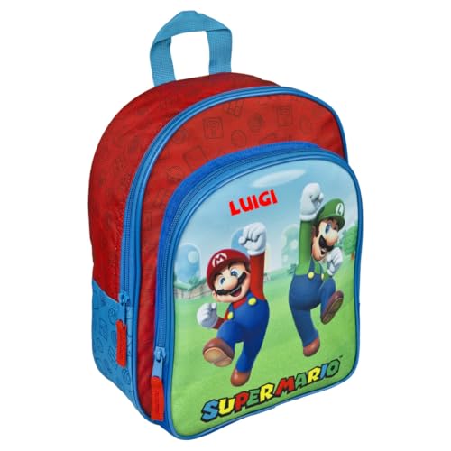 minimutz Kindergartenrucksack Super Mario Jungen - Personalisiert mit Name - Rucksack Kinder mit Vortasche - 2 Fächer 25x31x10 cm von minimutz