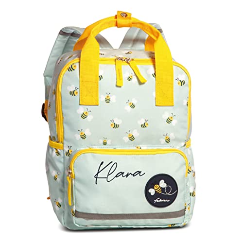 minimutz Kindergartenrucksack mit Name | Personalisierter Rucksack Kinder Biene 3-6 Jahre | Kinderrucksack Jungen Mädchen Freizeitrucksack von minimutz