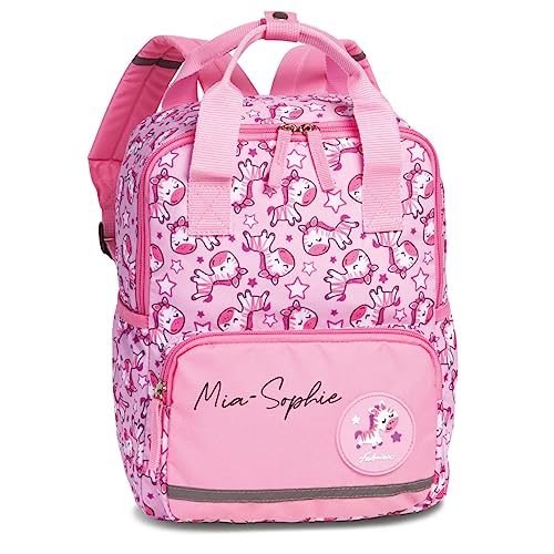 minimutz Kindergartenrucksack mit Name | Personalisierter Rucksack Kinder mit Tragegriff 3-6 Jahre | Kinderrucksack Jungen Mädchen Freizeitrucksack viereckig Zebra von minimutz