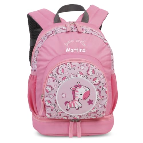 minimutz Kinderrucksack Mädchen - Personalisiert mit Namen - Freizeitrucksack Wanderrucksack Kinder - Zebra in rosa - mit Bodenfach Schuhfach von minimutz