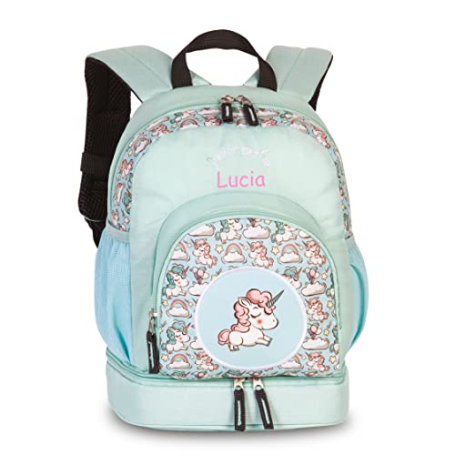 minimutz Kinderrucksack Mädchen mit Einhörnern | Personalisiert mit eigenem Namen | Freizeitrucksack Wanderrucksack Kinder von minimutz