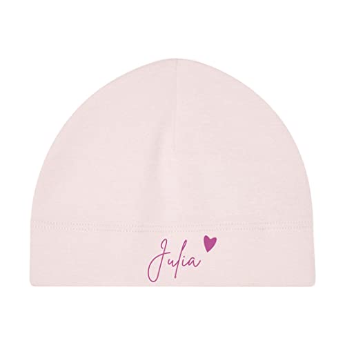 minimutz Kleine Babymütze mit Namen | Personalisierte Mütze Beanie für Baby und Neugeborene | Motiv Herz (rosa) von minimutz