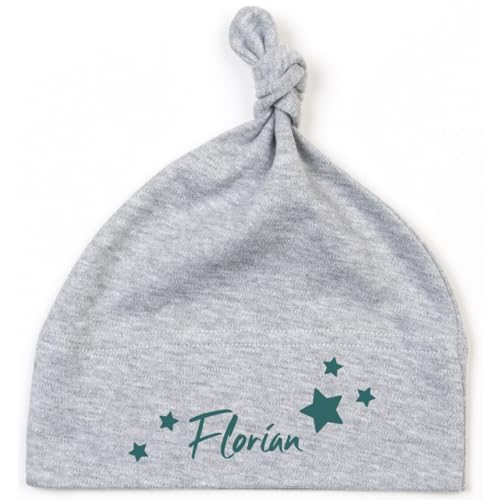minimutz Mütze Baby mit Sternen, Personalisiert mit Namen, Personalisiertes Geschenk Taufe Geburt, Beanie Neugeborene (grau) von minimutz