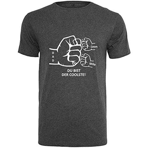 minimutz Papa T-Shirt personalisiert mit Namen | Herren Shirt Dad Bedruckt mit Faust und coolem Spruch | Personalisiertes Geschenk Vatertag Männer Vatertagsgeschenk (dunkelgrau S) von minimutz